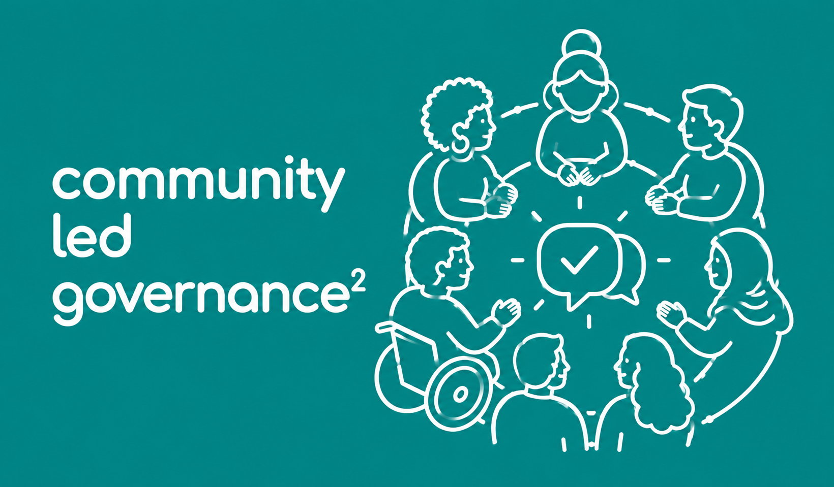 Illustration of a diverse group of people sitting in a circle, with a speech bubble and tick mark in the middle representing shared decision-making.